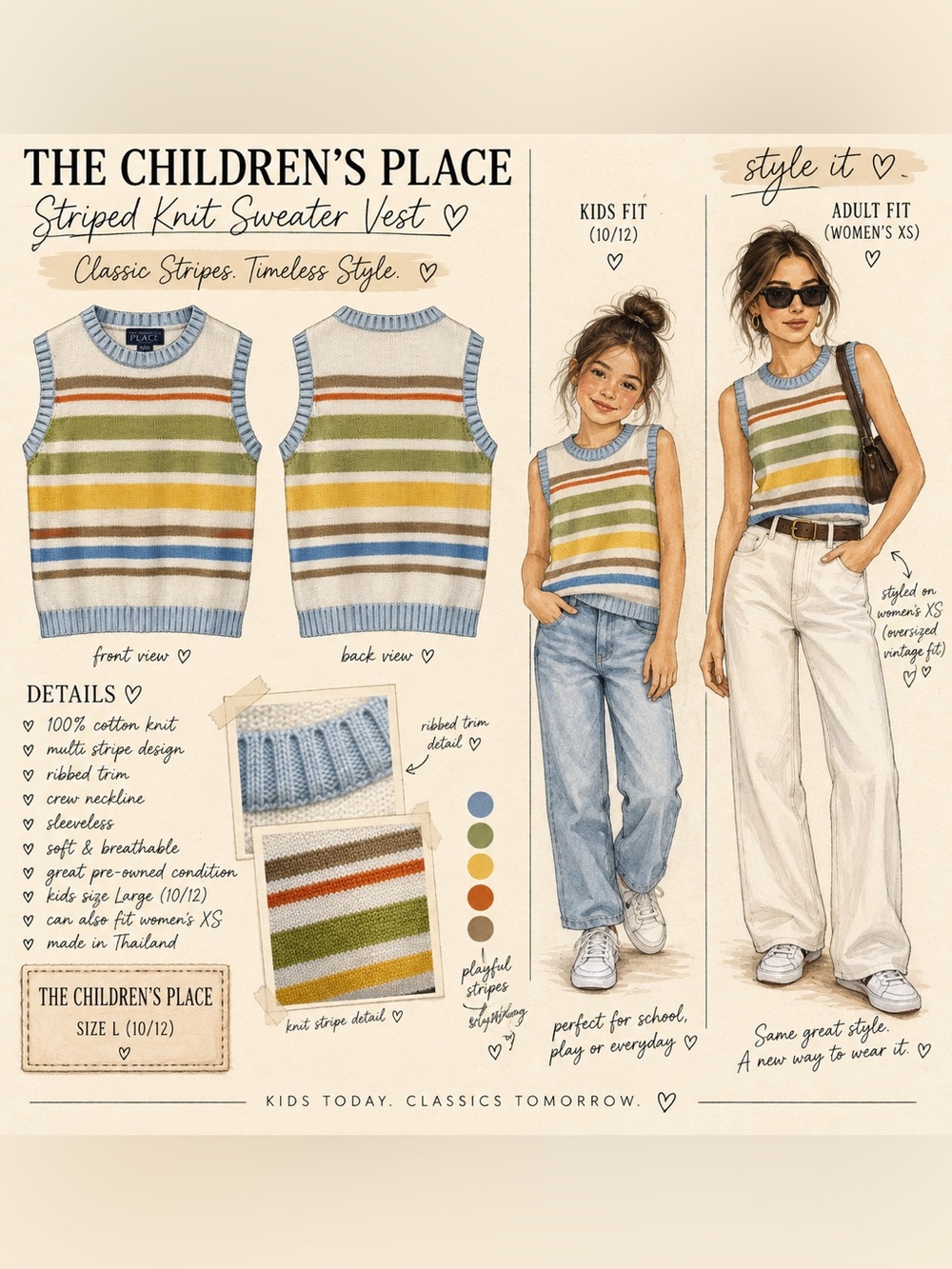 The Children's Place Light Blue Ribbed Trim Striped Sweater Vest